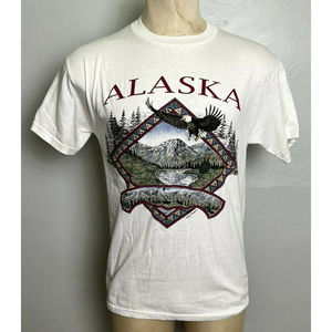 T-Shirt MED "Alaska" Prairie Mountain T-Shirt Eagles, Mountains, River, Mousse